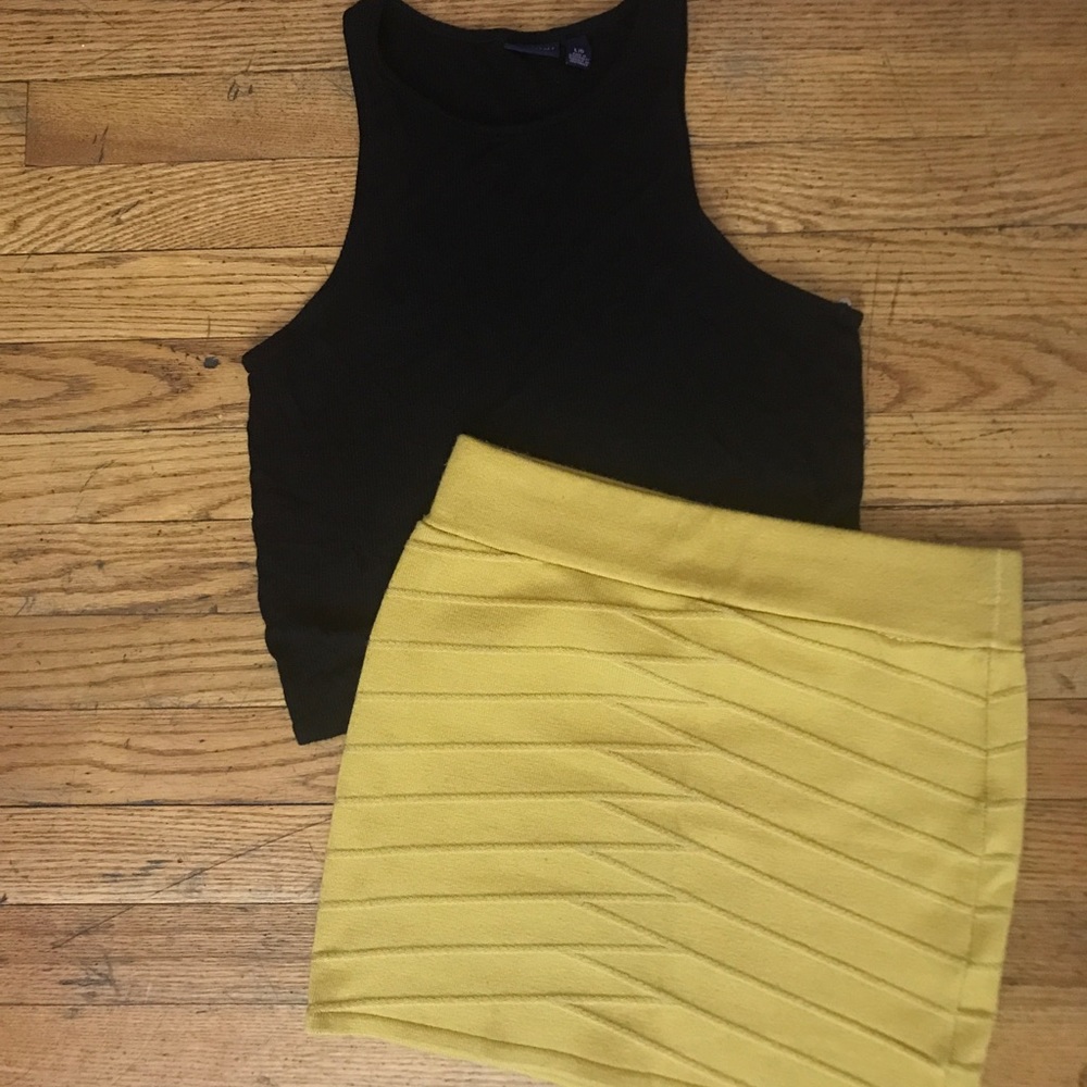 Yellow Textured Mini Skirt